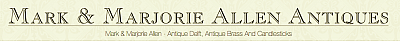 Mark & Marjorie Allen - Antique Delft, Antique Brass And Candlesticks - Laconia | Retail | Logo